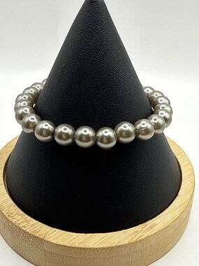 Silver Metallic Bead Stretch Bracelet Minimalist Punk Goth Edgy Cyber Y2K
